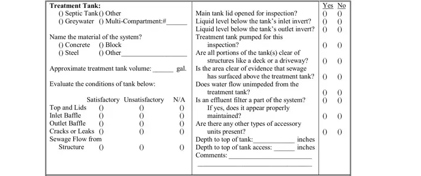 has surfaced above the treatment, units present, and Satisfactory Unsatisfactory NA of septic inspection form printable