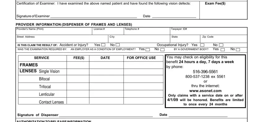 Step no. 2 of filling in csa optical form