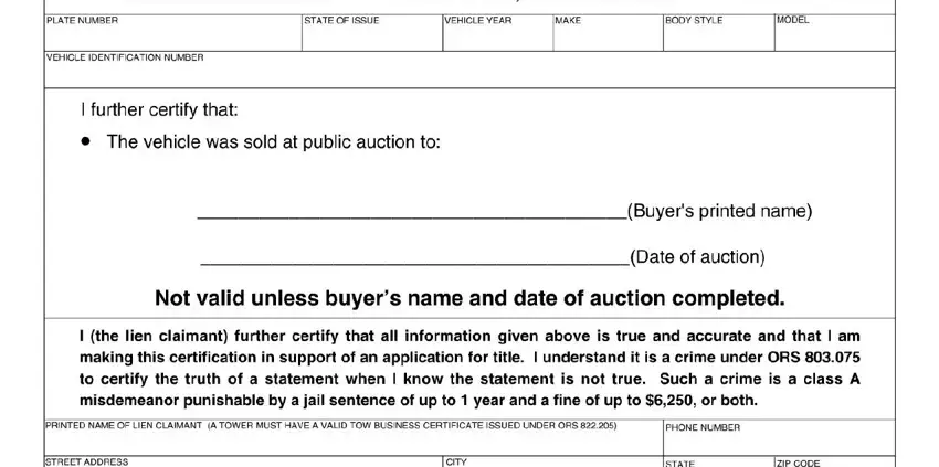 Step # 3 of submitting certificate of possessory lien foreclosure