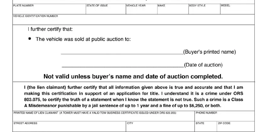 Part no. 5 in completing certificate of possessory lien foreclosure