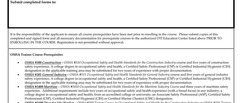 Part no. 1 for submitting osha prerequisite verification form