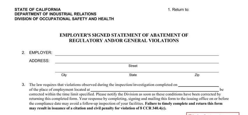 Stage no. 1 of submitting form signed statement