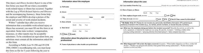Stage no. 1 for completing form osha