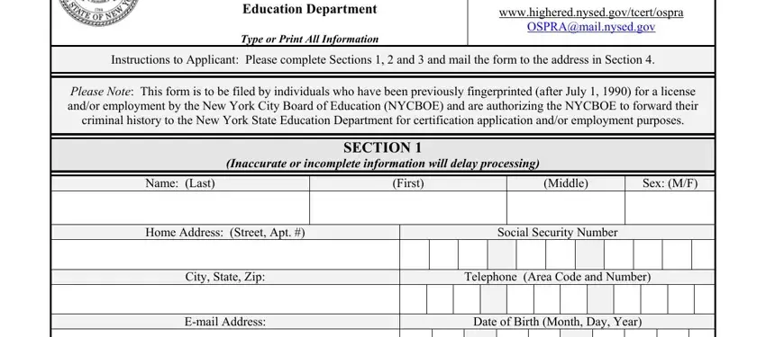 Completing segment 1 in mail 104 form