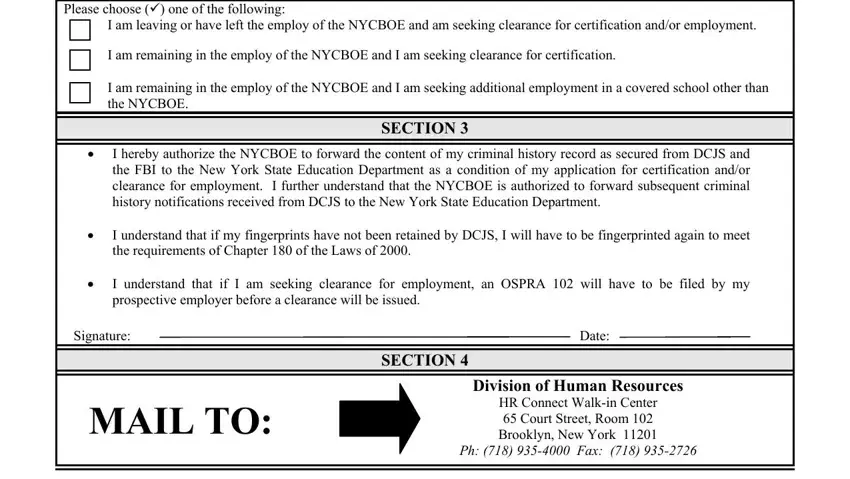 I hereby authorize the NYCBOE to, I am remaining in the employ of, and I am leaving or have left the in mail 104 form