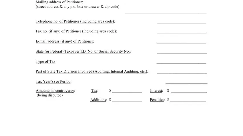 Interest, Mailing address of Petitioner, and Interest in Ota Form 1