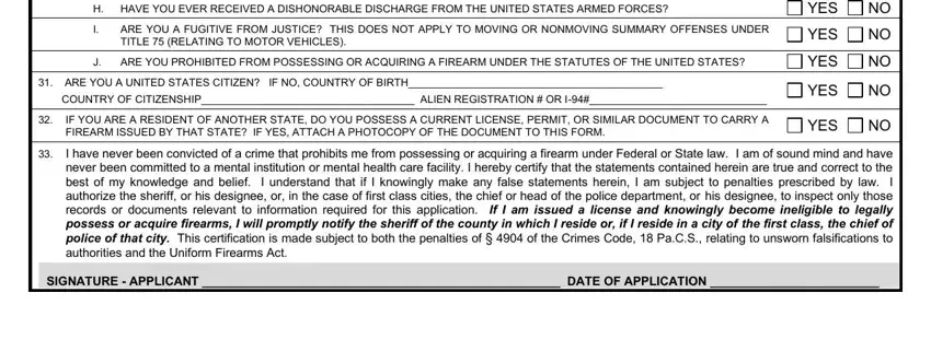 ARE YOU PROHIBITED FROM POSSESSING, ARE YOU A FUGITIVE FROM JUSTICE, and IF YOU ARE A RESIDENT OF ANOTHER inside Pa 990 Spring Garden Form