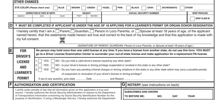 Stage # 2 for filling out pennsylvania dl 901 id