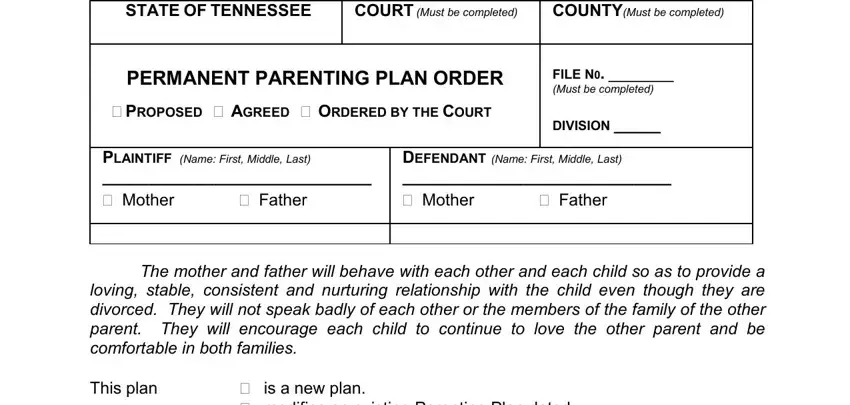 Stage no. 1 of submitting parenting plan