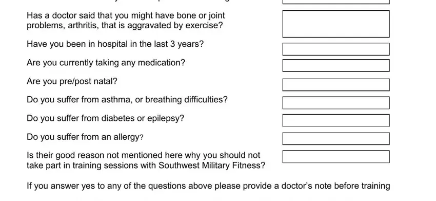 Signature of Participant, Signature of Participant, and Please answer all the questions inside personal training par q form