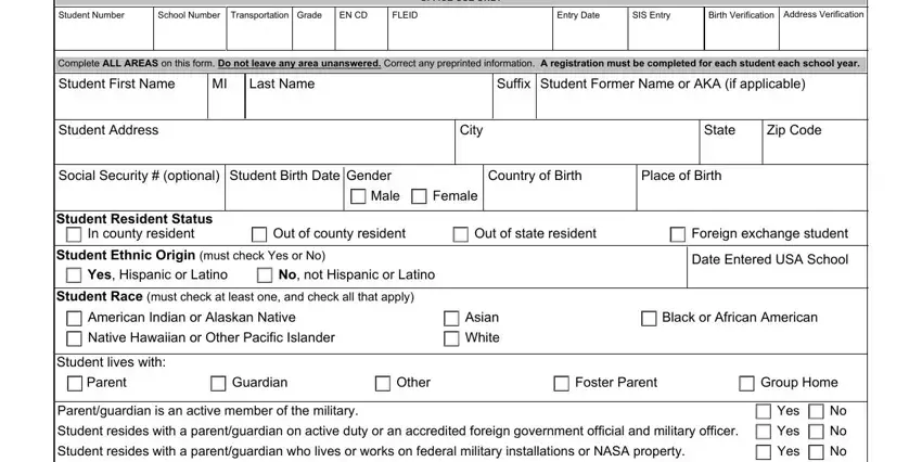Filling out part 1 in palm student registration