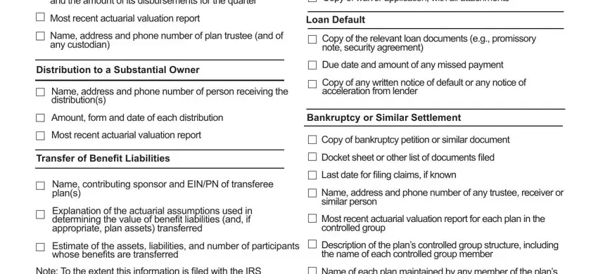 Explanation of the actuarial, Copy of bankruptcy petition or, and Bankruptcy or Similar Settlement in form event reportable
