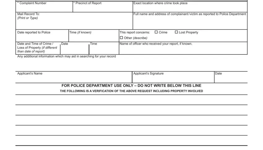 Part no. 1 in filling in form lost property blank
