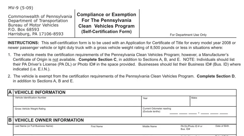Stage no. 1 for filling out Pennsylvania Form Mv 9