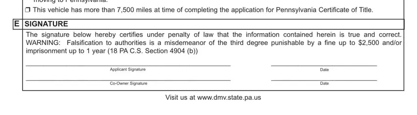 Pennsylvania Form Mv 9 writing process shown (portion 3)
