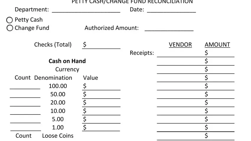 Guidelines on how to fill in petty reconciliation sample form step 1