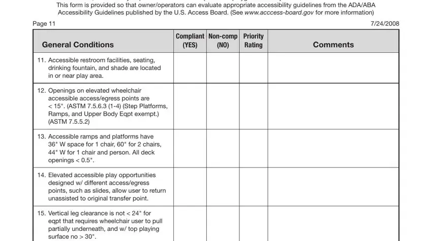 Filling in section 2 of Playground Safety Audit Form
