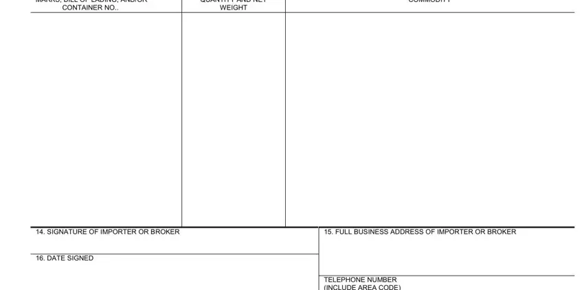 DATE SIGNED, FULL BUSINESS ADDRESS OF IMPORTER, and WEIGHT in usda notice of arrival