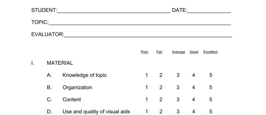 Stage # 1 for filling in presentation evaluation for students