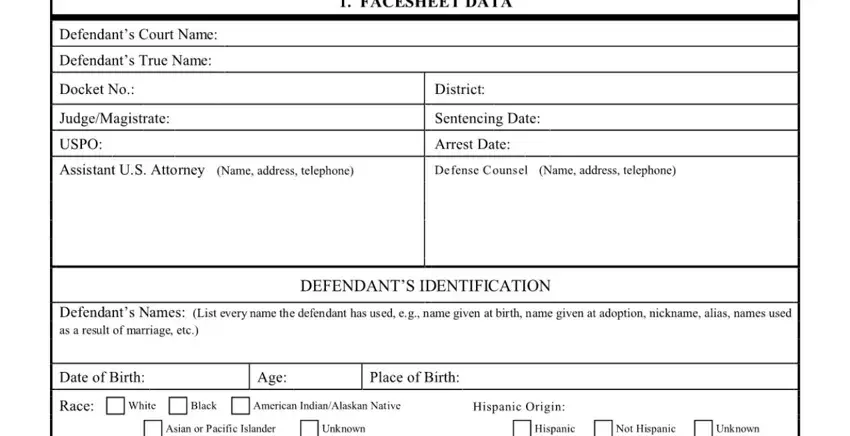 Part number 1 for completing presentence report