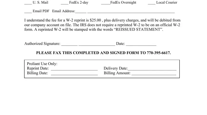 Stage no. 2 of filling in Proliant W2 Reprint Request Form