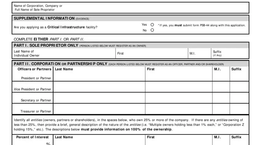 PART I  SOLE PROPRI ETOR ONLY, Are you applying as a Critical I, and SUPPLEMENTAL I NFORMATI ON EVI of psb 01 application