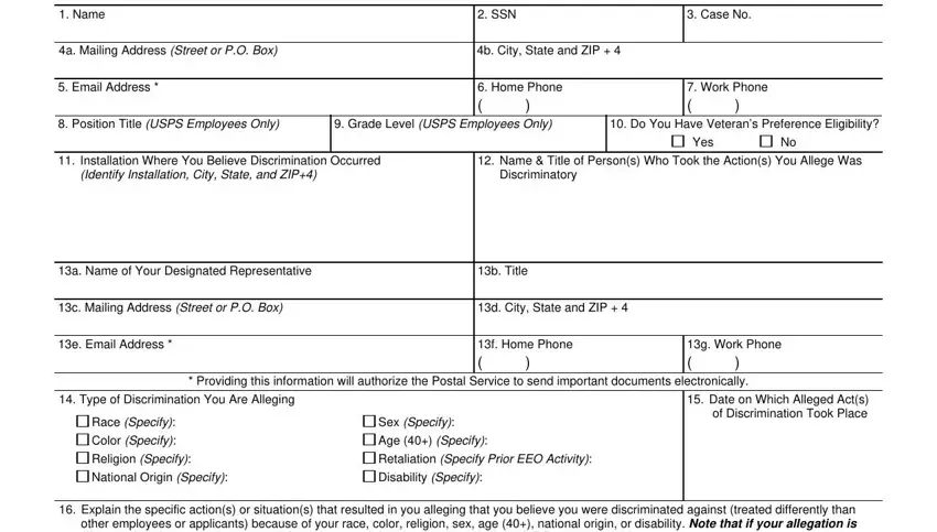 Filling out segment 1 of usps complaint form