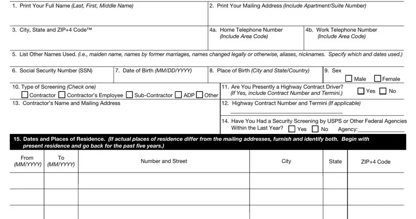 Part # 1 in filling in usps questionnaire