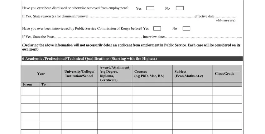 Have you ever been dismissed or, Year, and Subject EconMaths etc inside how to fill psc 2 form