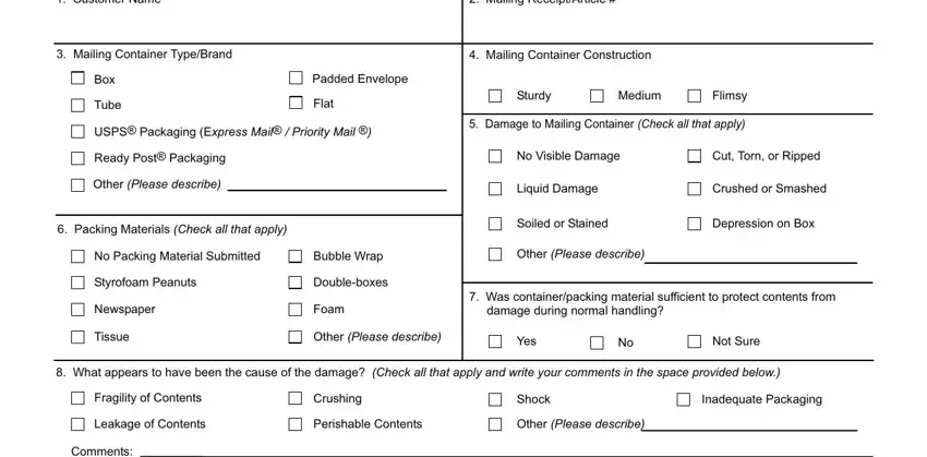 Writing section 1 of ps form 2856