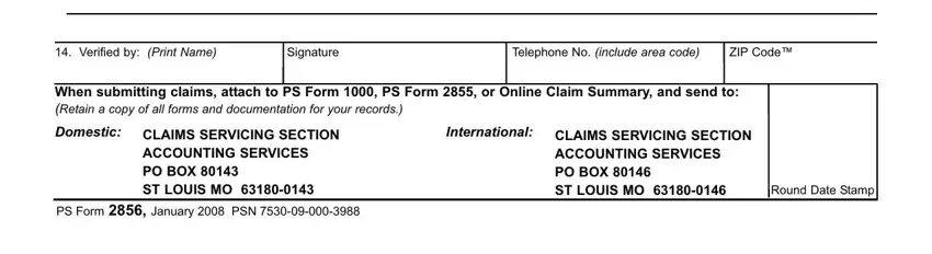 Filling out section 3 in ps form 2856