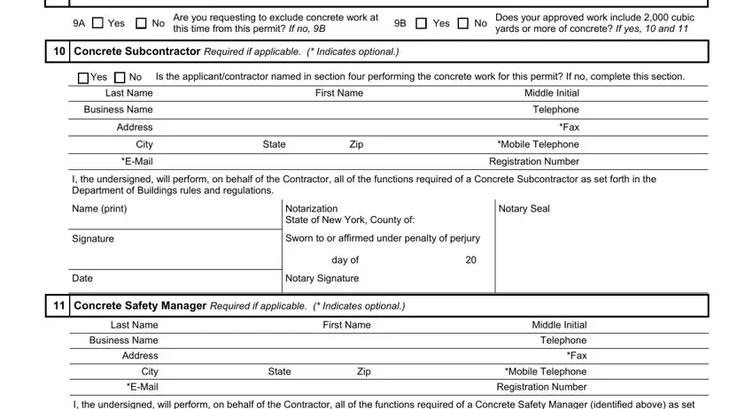 A Yes No, Does your approved work include, and Business Name inside work permit concrete