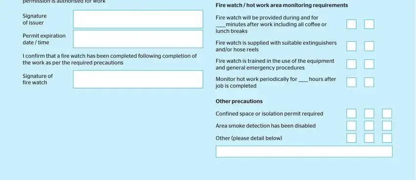 Filling out segment 2 of hot works printable permit word document