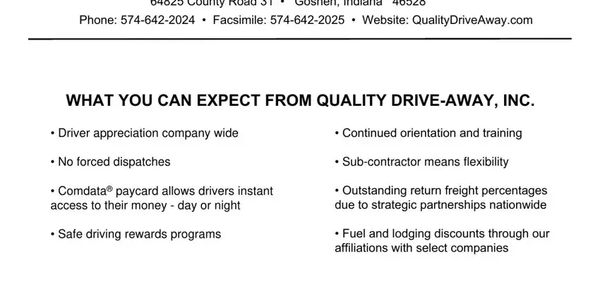 Completing section 1 in quality drive away application