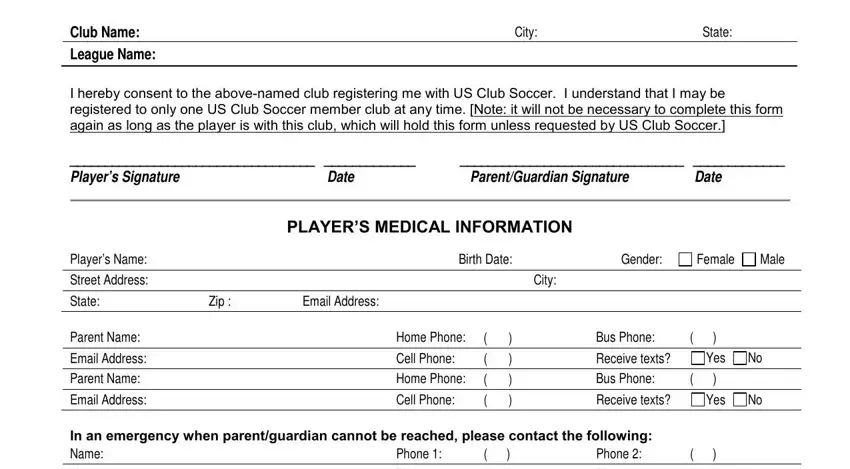 Stage number 1 in filling out us club player registration