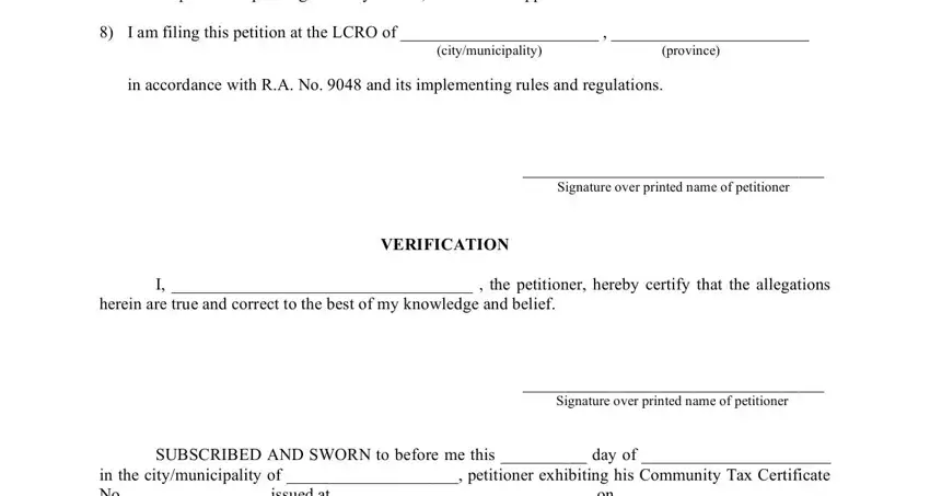 I am filing this petition at the, Signature over printed name of, and Signature over printed name of of ra 9048 form