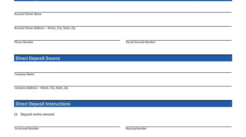 Writing section 1 in royal bank direct deposit form