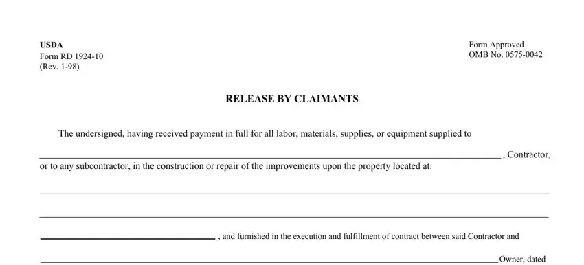 Stage no. 1 for completing usda form rd 1924 10