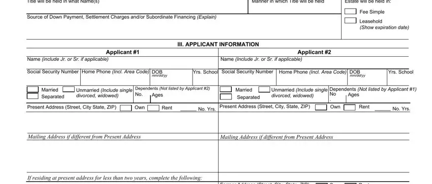 Step no. 2 for completing uniform residential loan application 1003 fillable