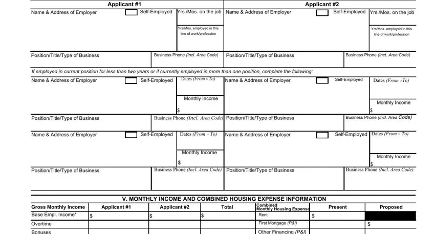 Business Phone Incl Area Code, line of workprofession, and Name  Address of Employer inside uniform residential loan application 1003 fillable