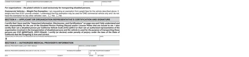 LICENSE PLATE NUMBER, ROOMSUITE NUMBER, and VEHICLE MAKE inside dmv california disabled placard