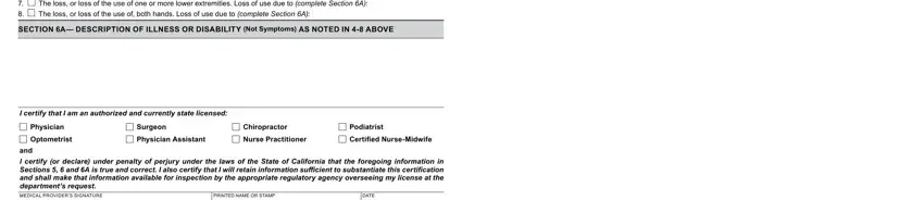 Filling in section 5 of dmv california disabled placard