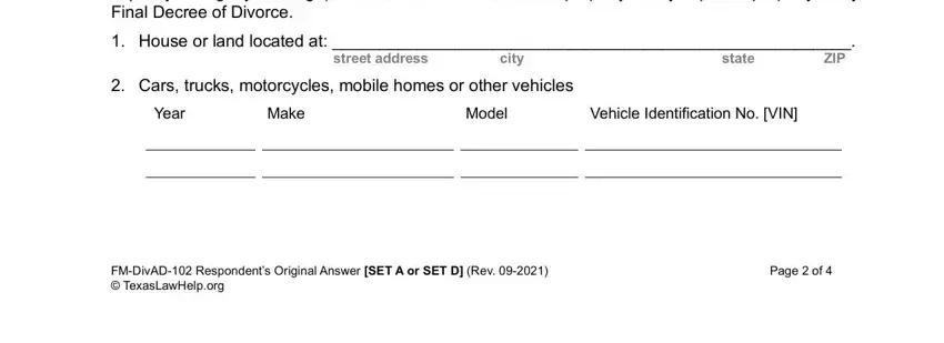Completing part 4 of Respondent's Original Answer Form