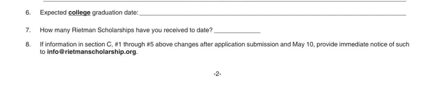 Expected college graduation date, If information in section C, and How many Rietman Scholarships in artist ga rietman windmill scien