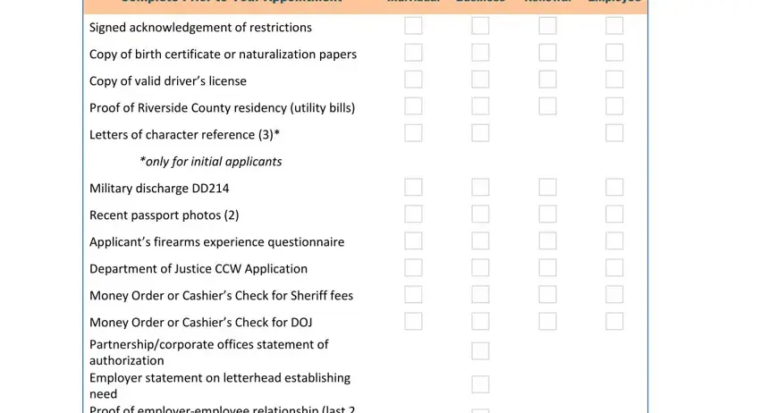 Filling out segment 1 of riverside county sheriff ccw online