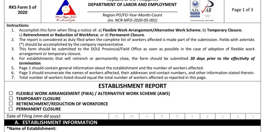 Stage number 1 in completing dole rks form 5