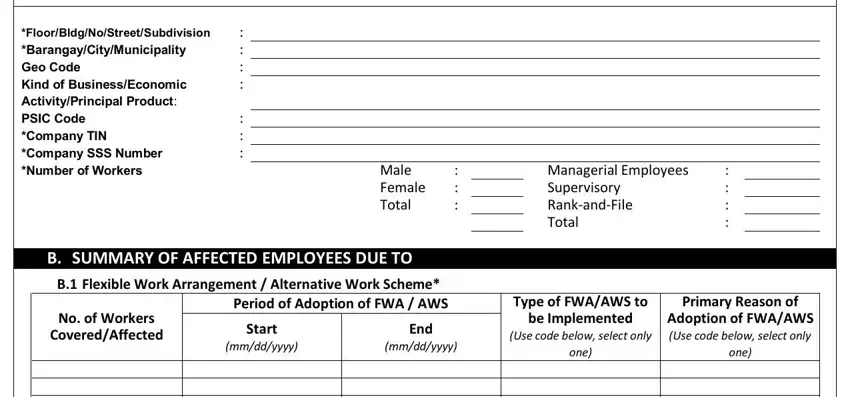 be Implemented, B SUMMARY OF AFFECTED EMPLOYEES, and No of Workers inside dole rks form 5