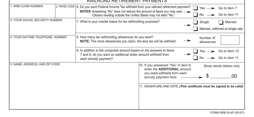 Stage # 1 for filling in rrb form w 4p