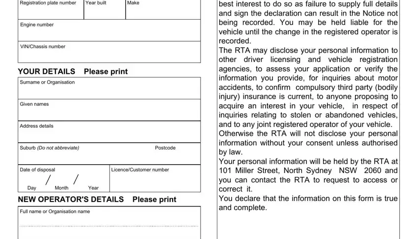 Filling out segment 1 of notice of disposal