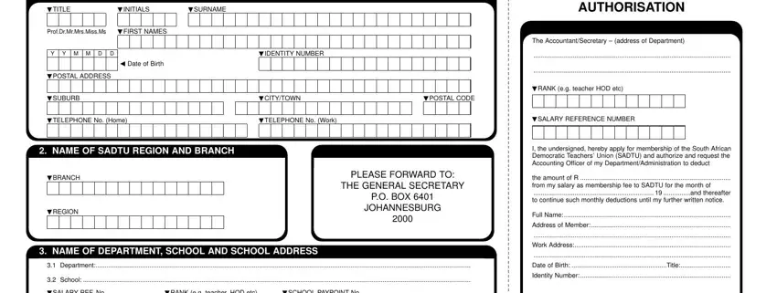 Filling in section 1 in sadtu application form